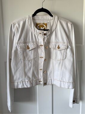 Michael Kors White Jean Jacket with Gold-Tone Buttons